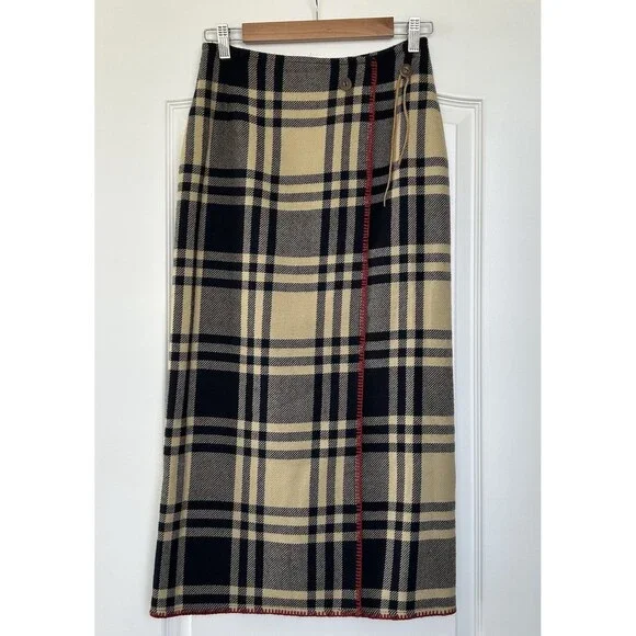 Vtg Ralph Lauren Country Wool Wrap Plaid Skirt Womens Sz 8 USA Old Money Preppy - Picture 2 of 13